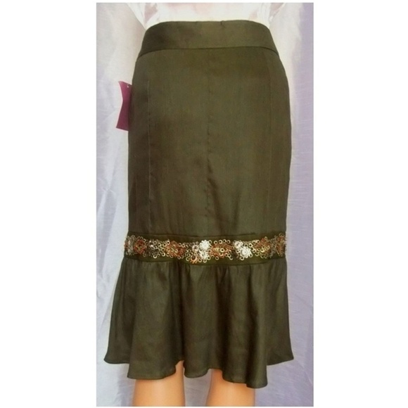 LES COPAINS BLUE Olive Green Linen Blend Skirt, 4 - Picture 2 of 4